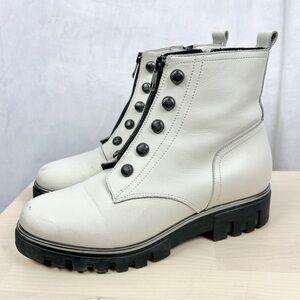 ATELIERS Leather Lug Sole Front Zip Combat‎ Military Boots Women's 9/39 White